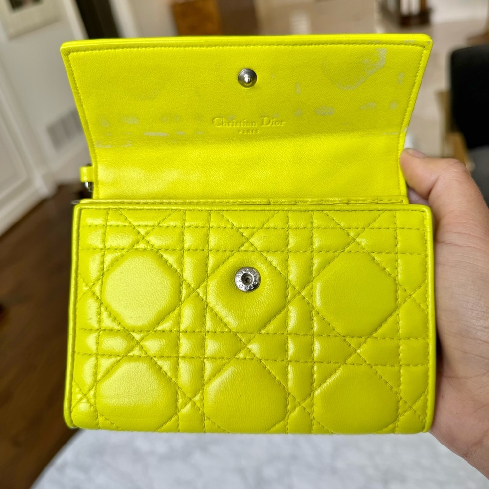 Christian Dior Cannage Wallet Leather Purse Yellow - Picture 4 of 11